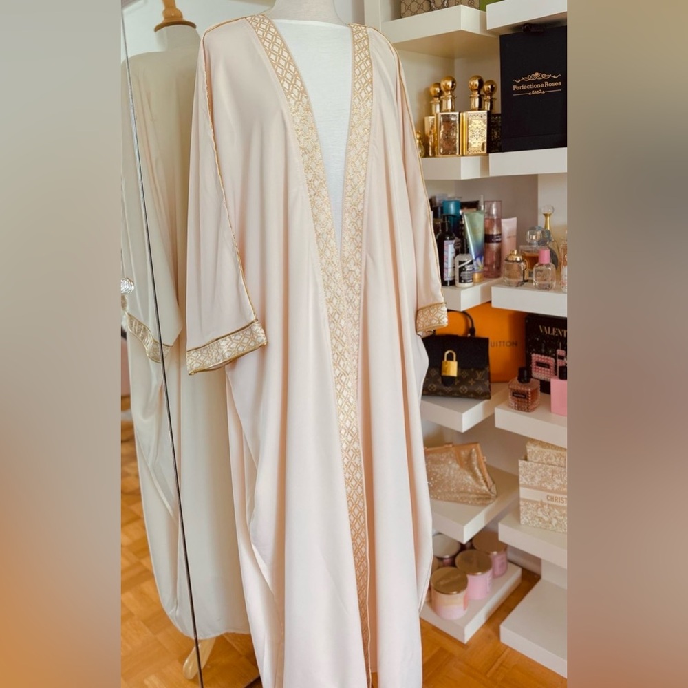 Elegant Cream Kaftan with Gold Trim